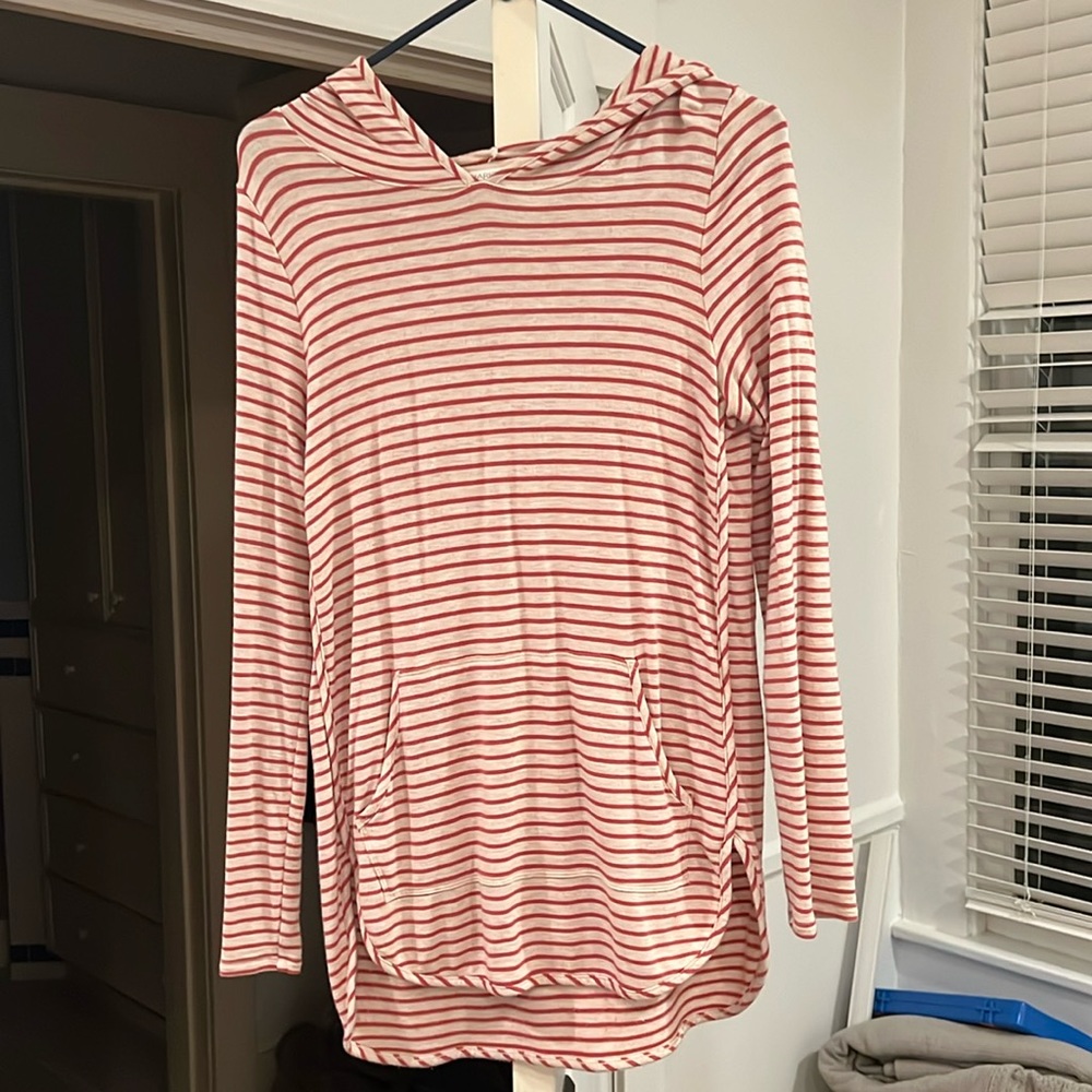 Market and spruce red and cream / ivory striped hooded sweatshirt size S